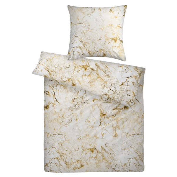 Mako Satin Bettwäsche Marmor Gold aus 100% Baumwolle