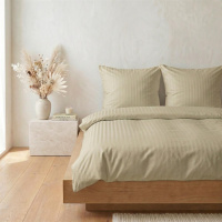 Damast Bettwäsche "Premium" aus 100% Baumwolle - Schlamm Streifen 135cm x 200cm + 1x (80cm x 80cm)