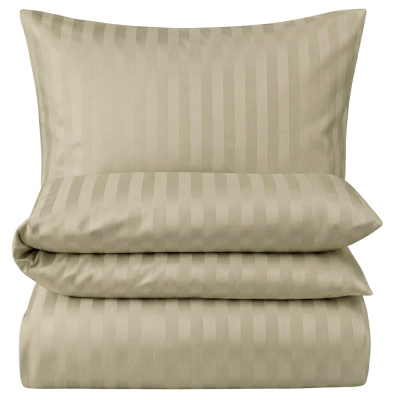Damast Bettwäsche "Premium" aus 100% Baumwolle - Schlamm Streifen 155cm x 220cm + 1x (80cm x 80cm)