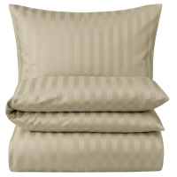 Damast Bettwäsche "Premium" aus 100% Baumwolle - Schlamm Streifen 155cm x 220cm + 1x (80cm x 80cm)