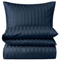 Damast Bettwäsche "Premium" aus 100% Baumwolle - Nachtblau Streifen 135cm x 200cm + 1x (80cm x 80cm)