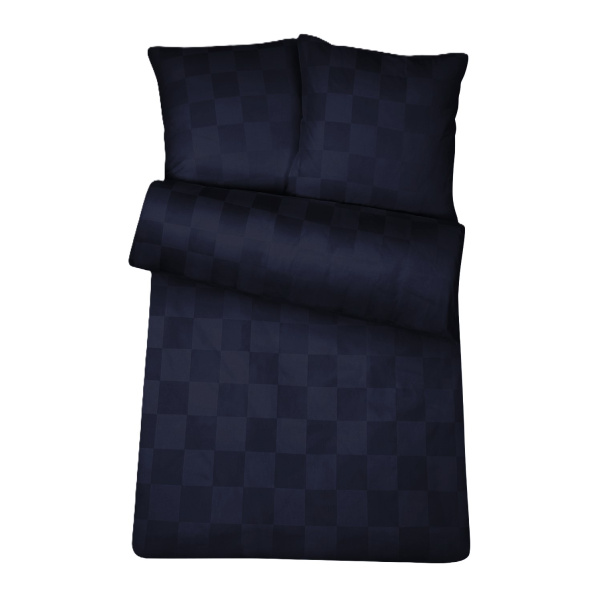 Damast Bettwäsche Nachtblau Karo aus 100% Baumwolle 155cm x 220cm + 1x (80cm x 80cm)