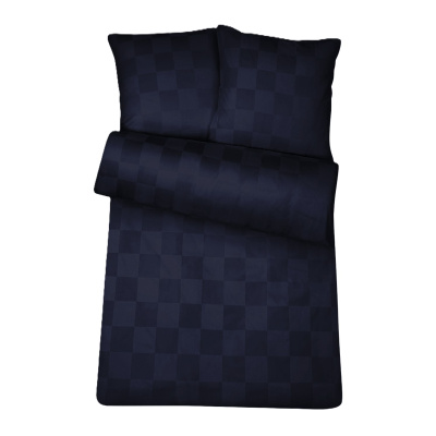 Damast Bettwäsche Nachtblau Karo aus 100% Baumwolle 155cm x 220cm + 1x (80cm x 80cm)