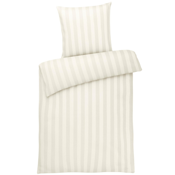 Mako Brokat Damast Bettwäsche Blockstreifen Creme aus 100% Baumwolle 155cm x 220cm + 1x (80cm x 80cm)