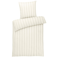 Mako Brokat Damast Bettwäsche Blockstreifen Creme aus 100% Baumwolle 155cm x 220cm + 1x (80cm x 80cm)