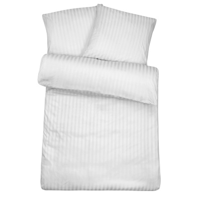 Damast Bettwäsche "Basic" aus 100% Baumwolle - Weiß Streifen 155cm x 220cm + 1x (80cm x 80cm)