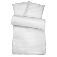 Damast Bettwäsche "Basic" aus 100% Baumwolle - Weiß Streifen 155cm x 220cm + 1x (80cm x 80cm)