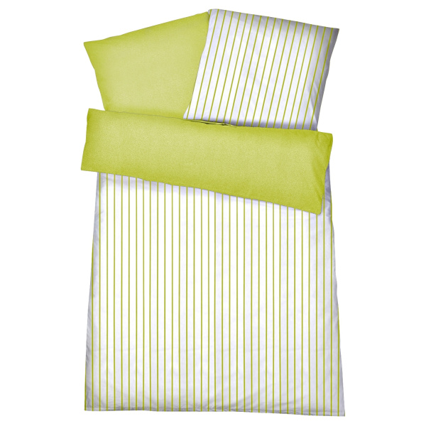 Mako Satin Wendebettwäsche Streifen Melange Grün aus 100% Baumwolle
