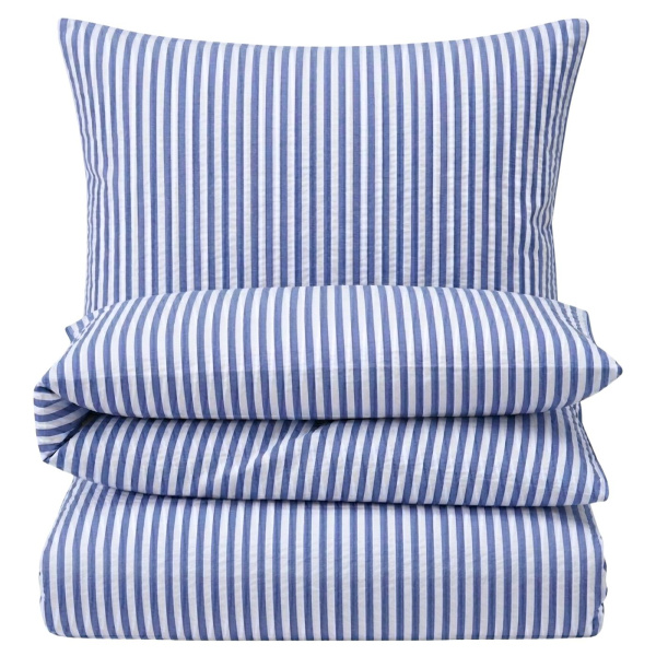 Seersucker Bettwäsche 135x200 cm aus 100% Baumwolle – Streifen Blau