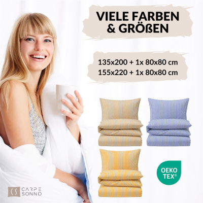 Seersucker Bettwäsche 155x220 cm aus 100% Baumwolle – Streifen Blau