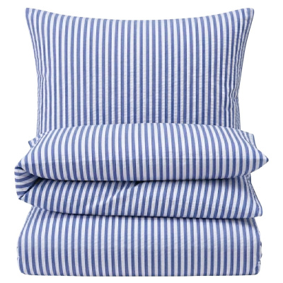 Seersucker Bettwäsche 155x220 cm aus 100% Baumwolle – Streifen Blau