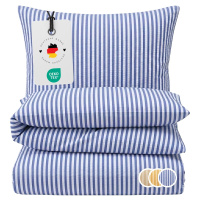 Seersucker Bettwäsche 155x220 cm aus 100% Baumwolle – Streifen Blau
