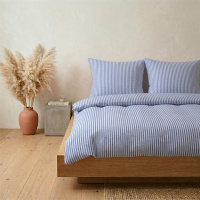 Seersucker Bettwäsche 155x220 cm aus 100% Baumwolle – Streifen Blau