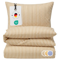 Seersucker Bettwäsche 135x200 cm aus 100% Baumwolle – Streifen Creme