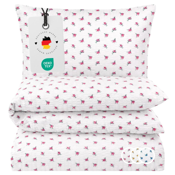 Seersucker Bettwäsche aus 100% Baumwolle – Landhausrose Rosa