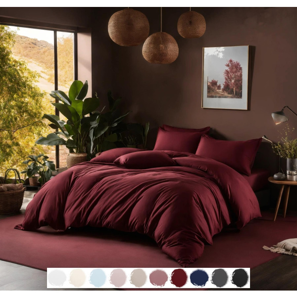 Interlock-Jersey Bettwäsche 155x220 cm aus 100% Baumwolle – Bordeaux-Rot