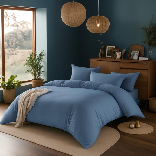 Interlock-Jersey Bettwäsche 155x220 cm aus 100% Baumwolle – Rauchblau