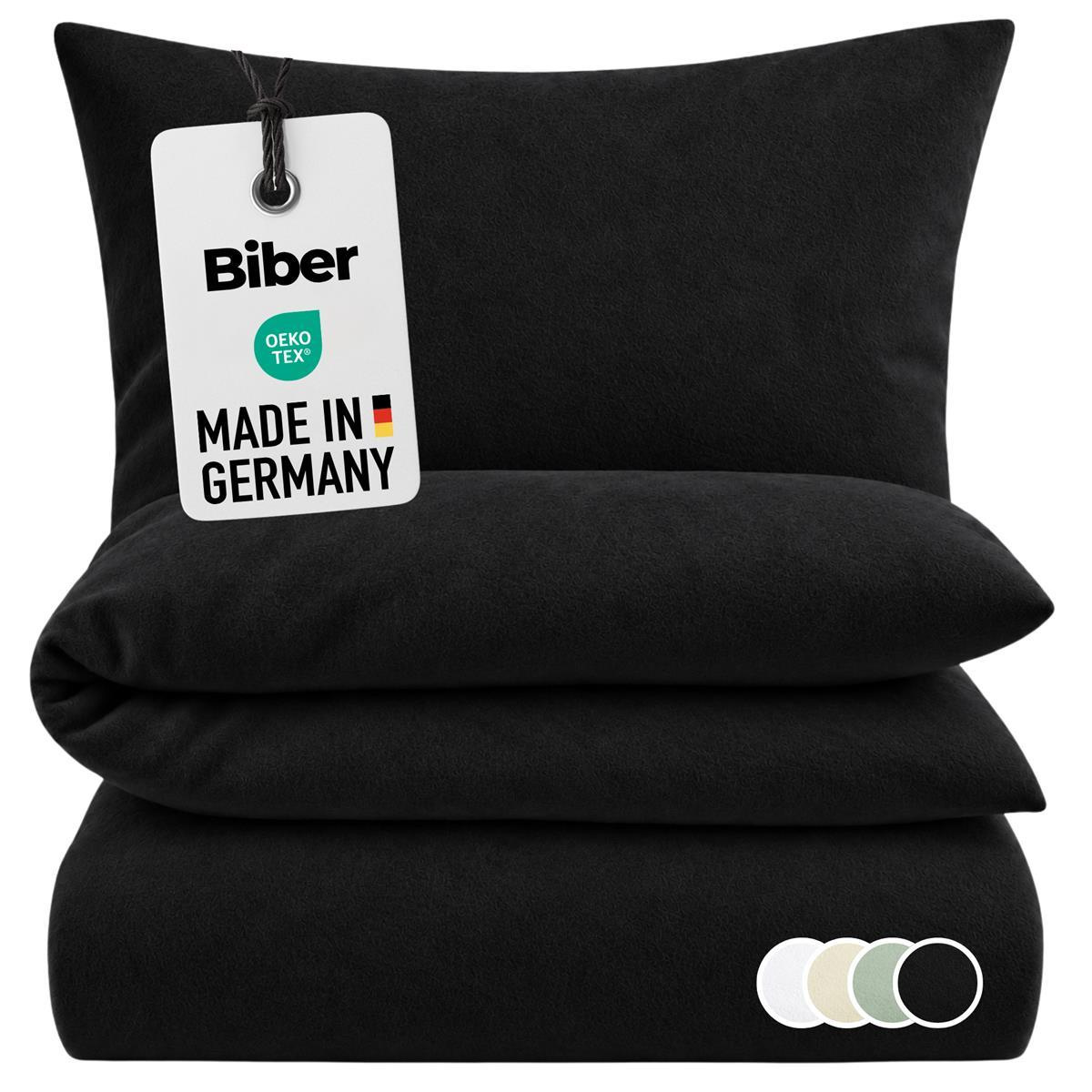 Biber Bettwäsche aus 100% Baumwolle – Schwarz Uni