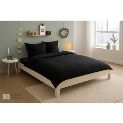 Biber Bettwäsche 155x220 cm aus 100% Baumwolle – Schwarz Uni