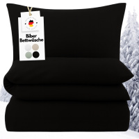 Biber Bettwäsche 155x220 cm aus 100% Baumwolle – Schwarz Uni