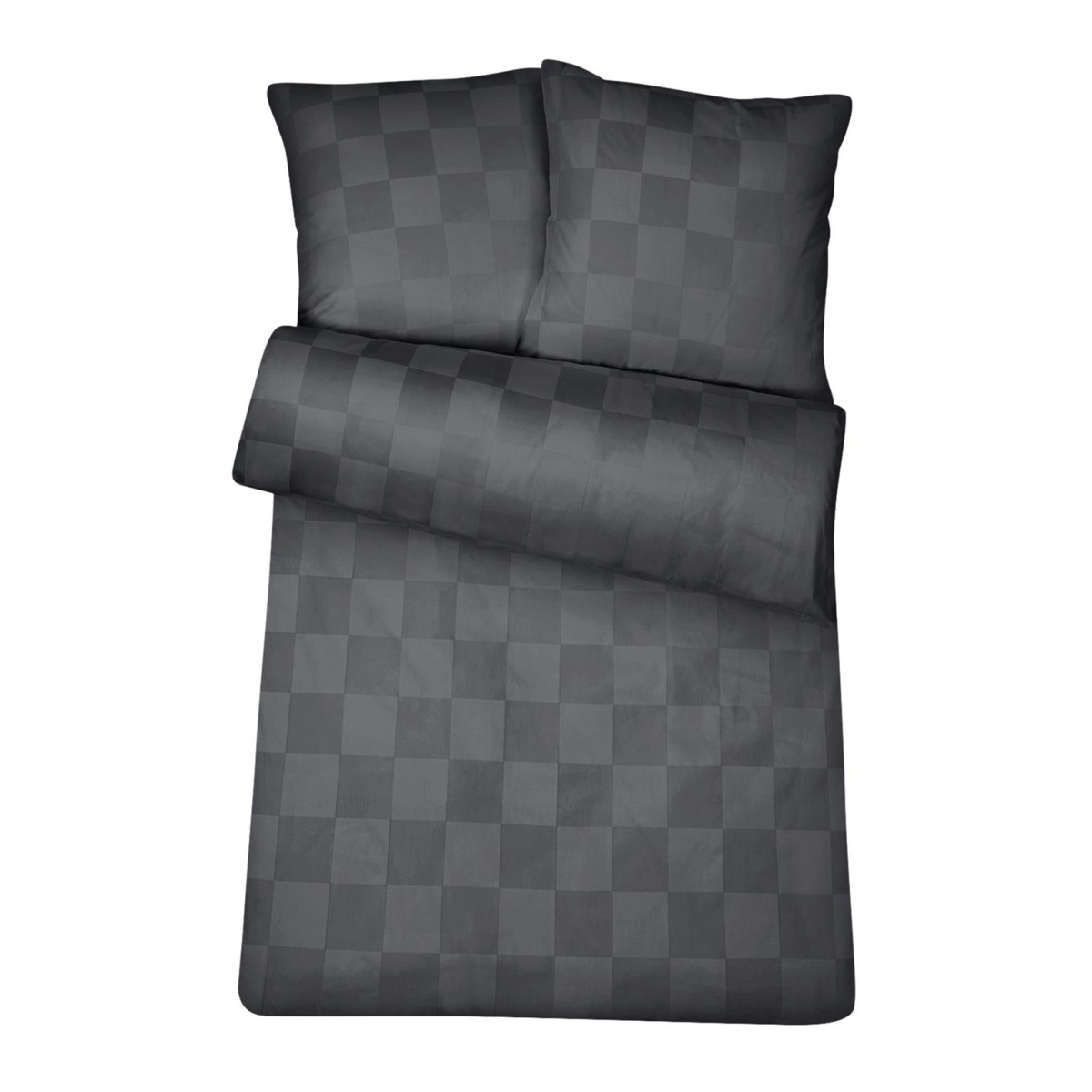 Damast Bettwäsche Anthrazit Karo aus 100% Baumwolle...