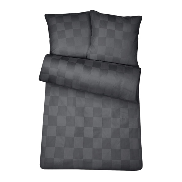 Damast Bettwäsche Anthrazit Karo aus 100% Baumwolle 135 x 200 cm + 1x 80x80 cm