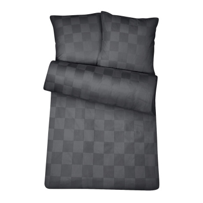 Damast Bettwäsche Anthrazit Karo aus 100% Baumwolle 135 x 200 cm + 1x 80x80 cm