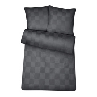 Damast Bettwäsche Anthrazit Karo aus 100% Baumwolle 135 x 200 cm + 1x 80x80 cm